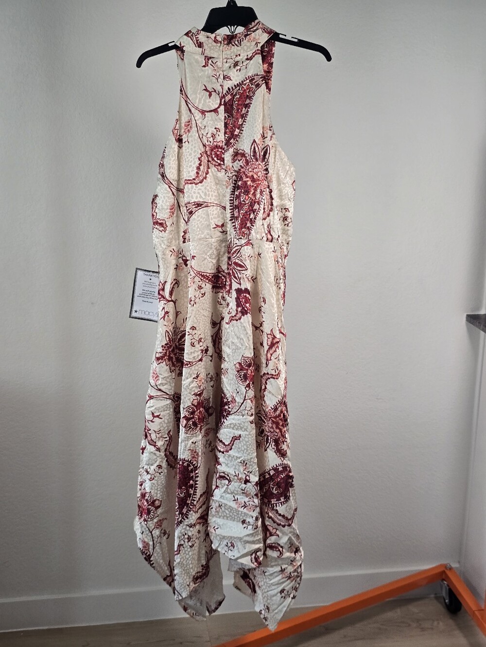 Rachel Rachel Roy NWT $169 Beige Burgundy Paisley Halter Maxi Dress Size 12 Boho - Picture 11 of 12